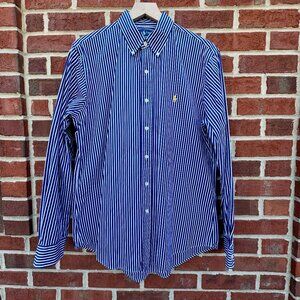 Vintage Ralph Lauren Shirt Mens Size LG Custom Fit Blue White Striped Preppy